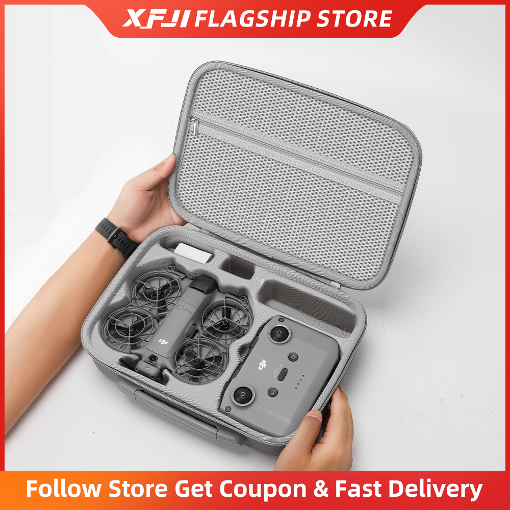 Drone Carrying Case - DJI NEO 2ドローンアクセサリー用XFJIトラベルオーガナイザーバッグ、ハードシェルPUレザーケース、RC-N3リモコン保護ショルダーポーチ対応