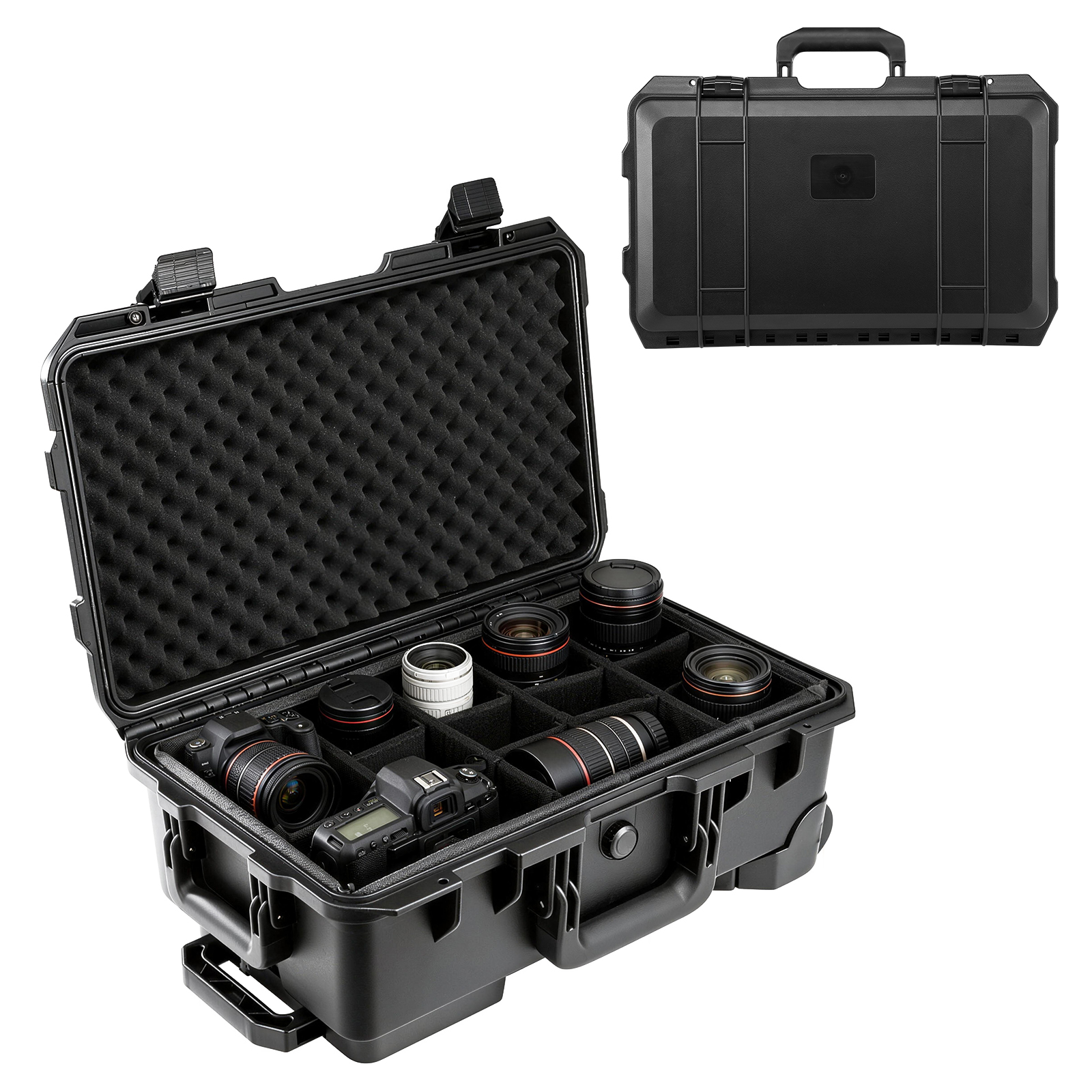 Drone Carrying Case - プロ仕様大型ハードローリングカメラケース、防水耐衝撃機材ツールバッグ、格納式トロリーハンドルと静音ホイール付き、ドローン、デジタル一眼レフ、三脚、ライト、レンズ、ギア用保護キャリングケース