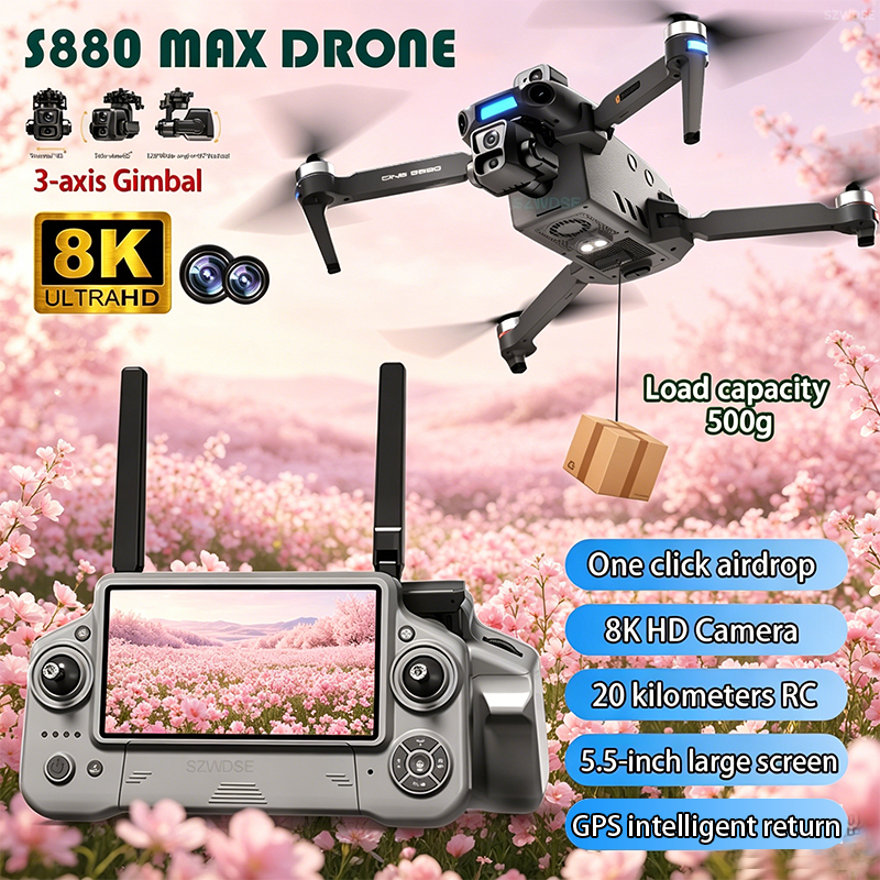 Drone Power Bank - 2026年新型8Kデュアルカメラドローン、5.5インチ大型スクリーンコントロール付き航空機、3軸ジンバルGPSリターンヘリコプタードローンおもちゃ