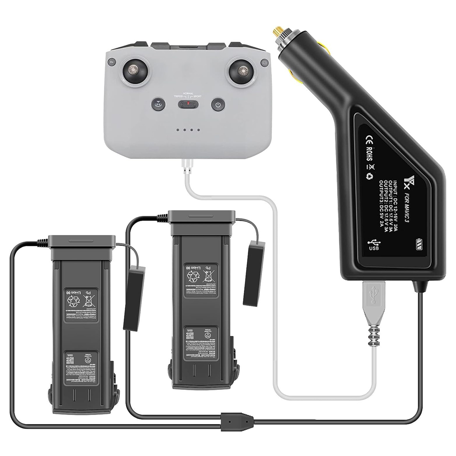 Drone Charging Hub - ドローン用のインテリジェント充電ハブ,カーチャージャー,コネクター,USBアダプター,3 in 1