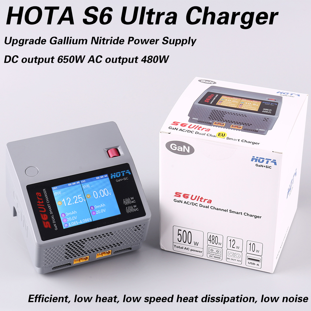 Drone Battery Charger - HOTA S6 ウルトラ窒化ガリウムモデル航空機デュアルチャンネルインテリジェントバランスチャージャー多機能650WドローンFPV