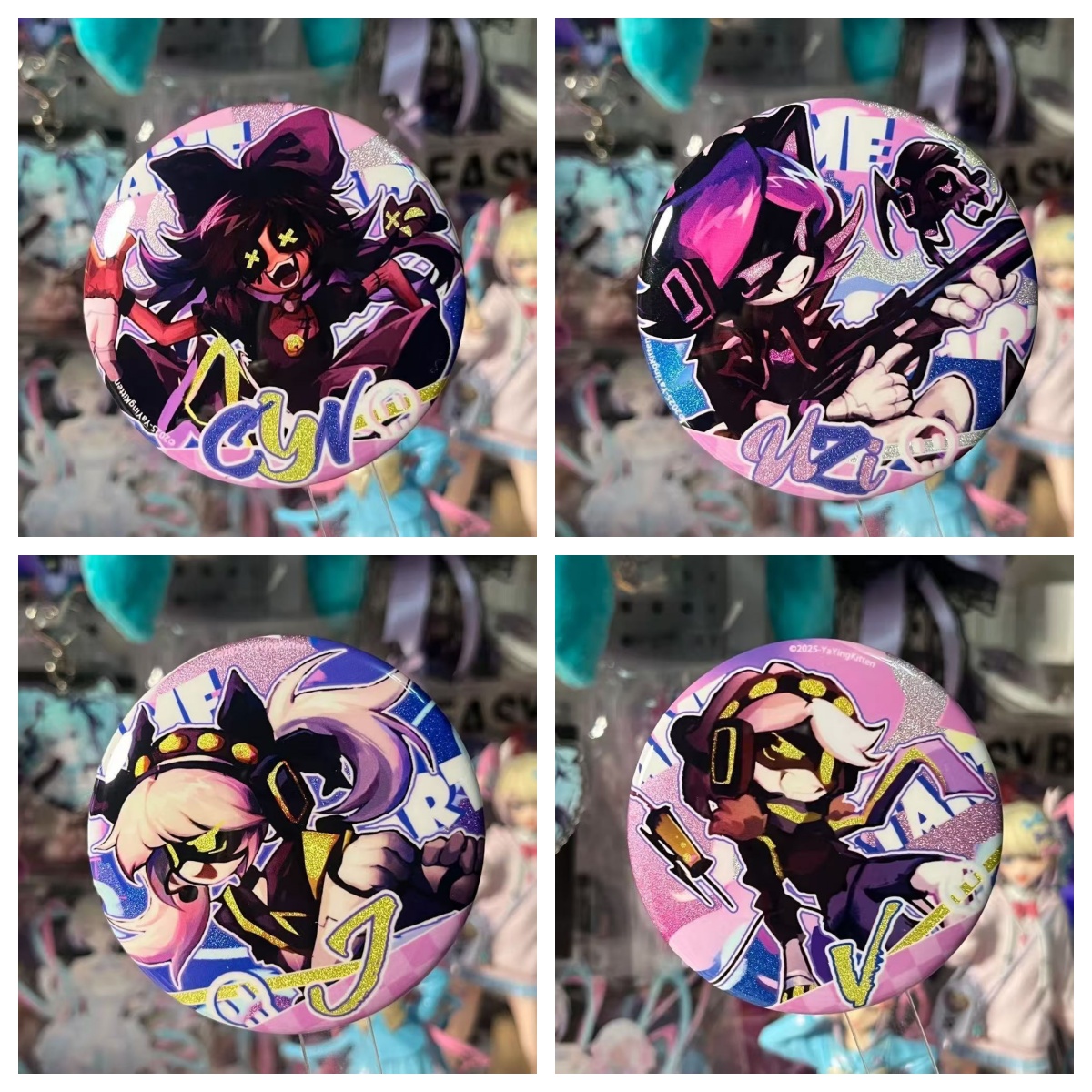 Drone Backpack - マーダードローンズブリキ製ラウンドボタンブローチセットUZI N V J CYNアニメ漫画バッジブローチバックパック衣類装飾ファンギフト