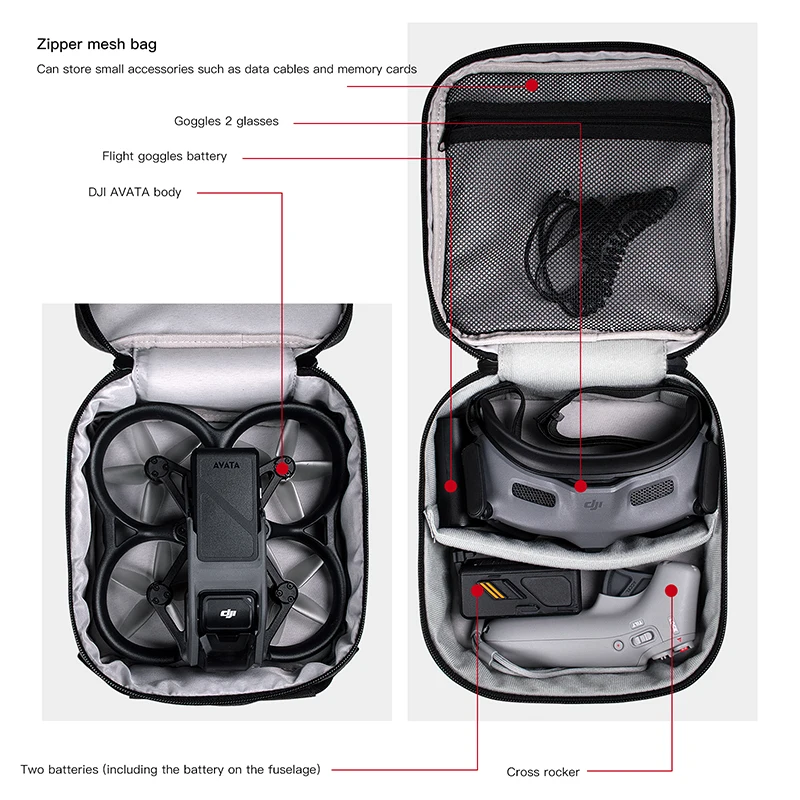 ポータブルケース二層収納スペースハンドバッグ DJI ゴーグ - Drone Carrying Case のレビューと価格