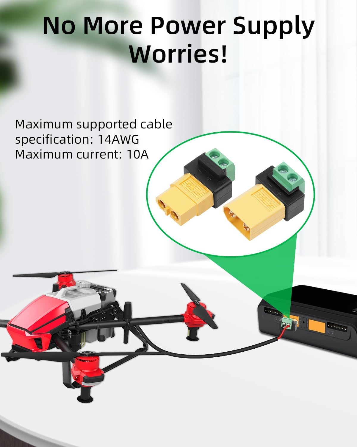 はんだ不要の2ピン-XT60オス-メスアダプターコネクター、 - Drone Solar Charger のレビューと価格
