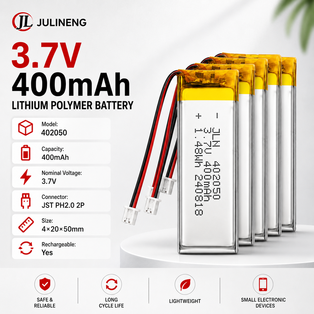 402050 3.7V 400mAh 充電式リポバッテリー  - Drone Beacon Light のレビューと価格